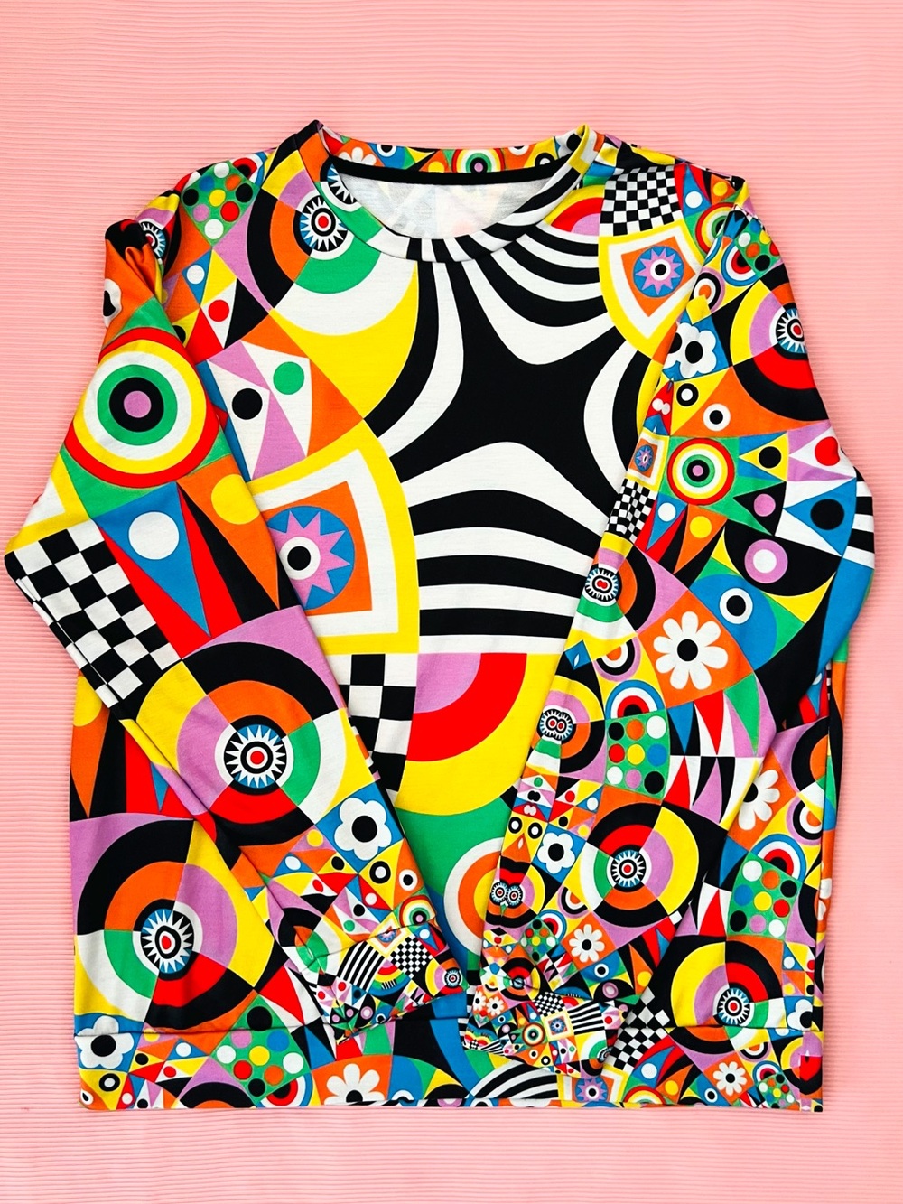 Bold Multicolor Geometric Print Sweatshirt